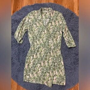 Cabi Faux Wrap Green Leaf Tropical Print V-Neck Straight Dress Size M